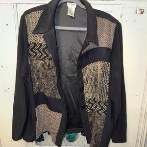 Liz Baker--Women's Black Patch Jacket Acrylic Polyester Spandex Rayon--2OW